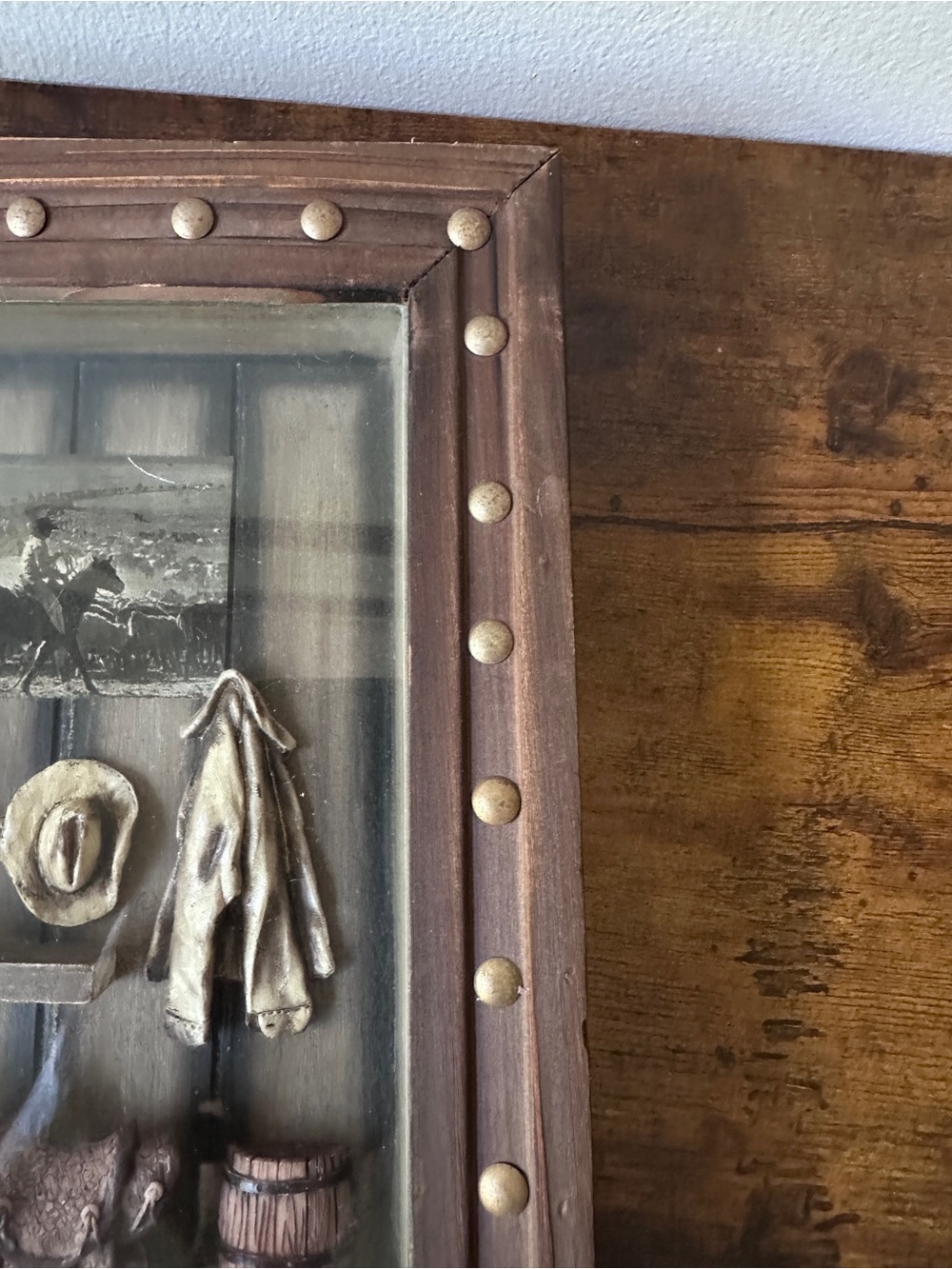 Vintage Western Cowboy Shadow Box 3D Wall Art Wooden Studded Frame Saddle Lasso - Picture 8 of 11